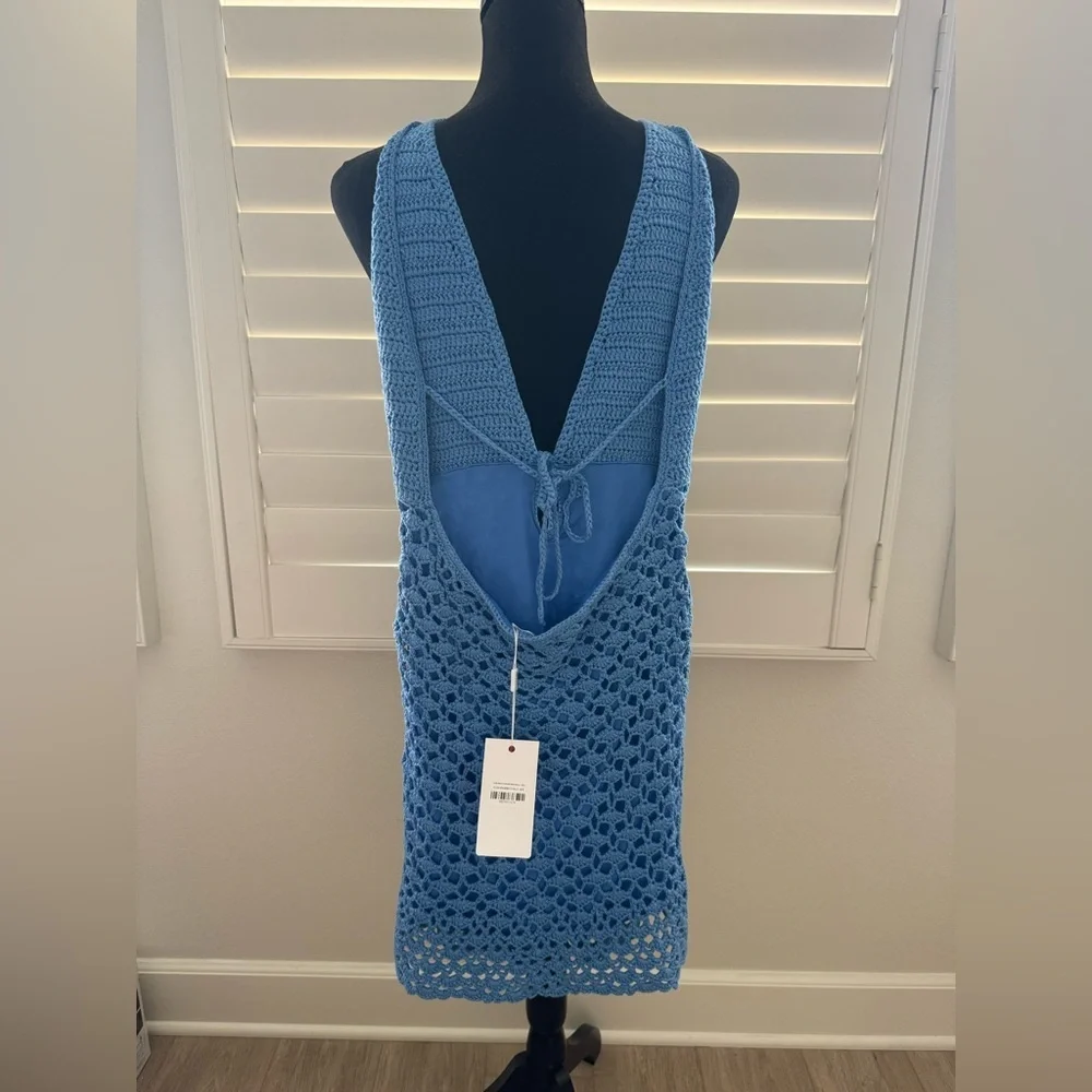 Beginning Boutique Tulip Blue Crochet Mini Dress - Picture 4 of 6